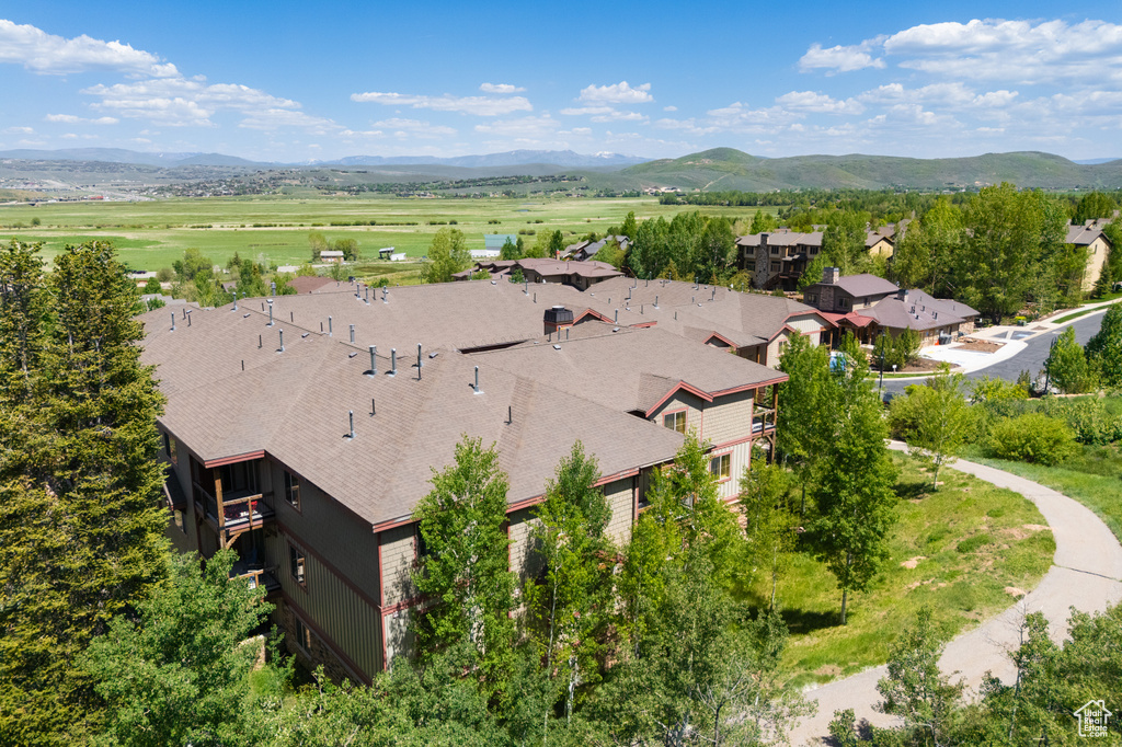 Bird's eye view of a mountainous background