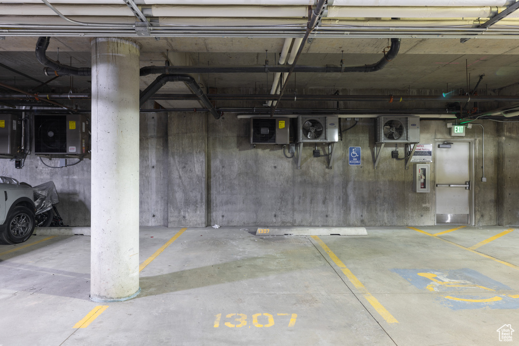 Parking garage featuring electric panel
