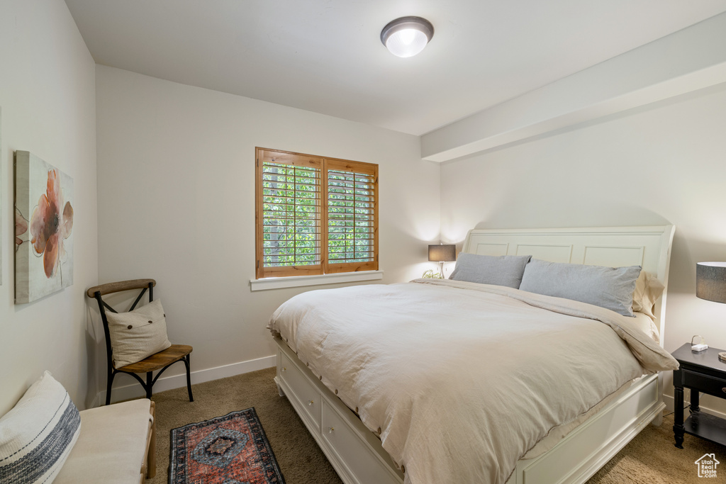 Bedroom with carpet floors and baseboards