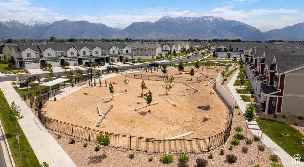 View of mountain background featuring nearby suburban area