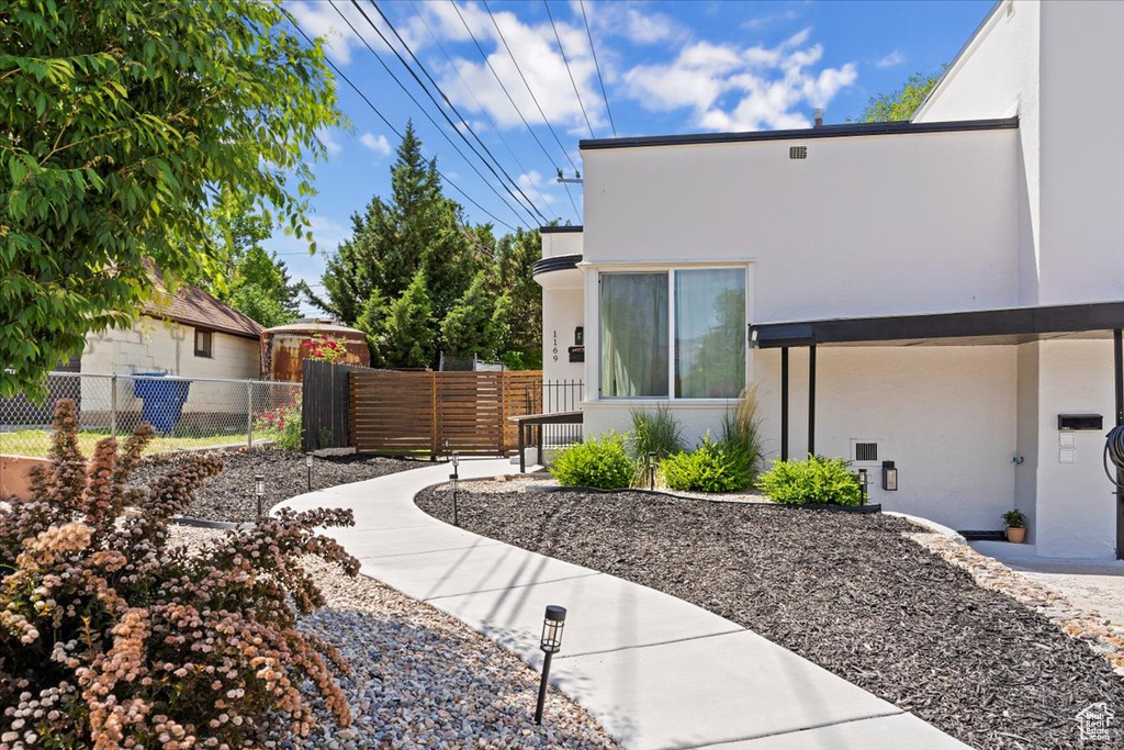 View of home's exterior featuring stucco siding