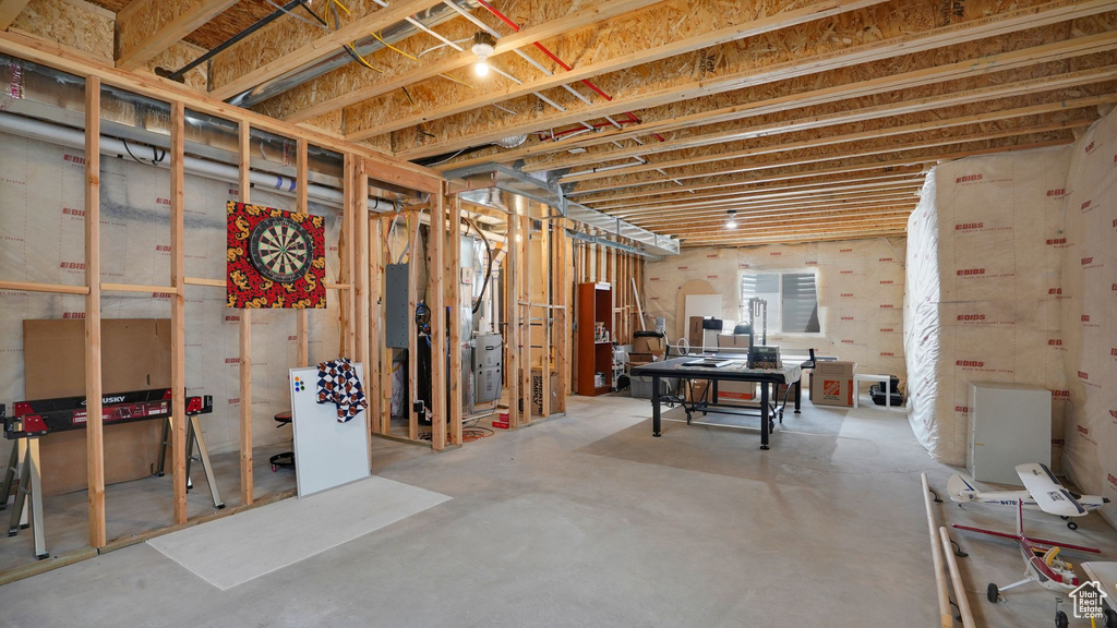 Basement featuring electric panel