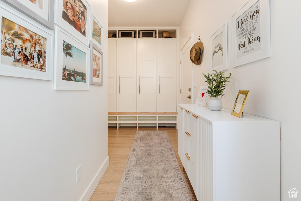 Corridor with light wood-style floors