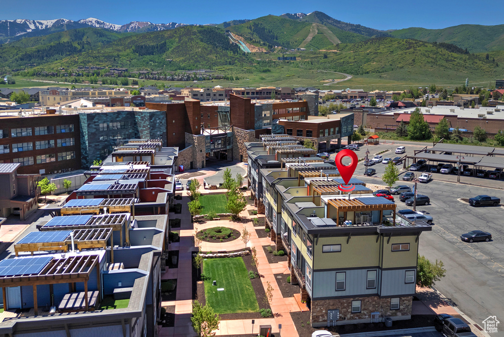 Aerial view of a mountain backdrop