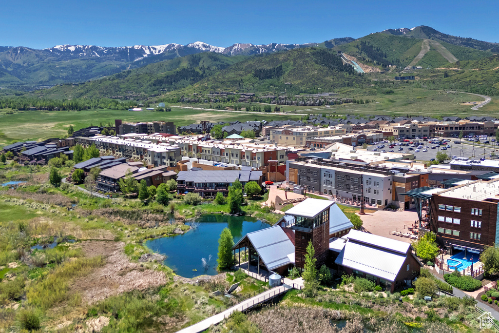 Aerial view of a water and mountain view