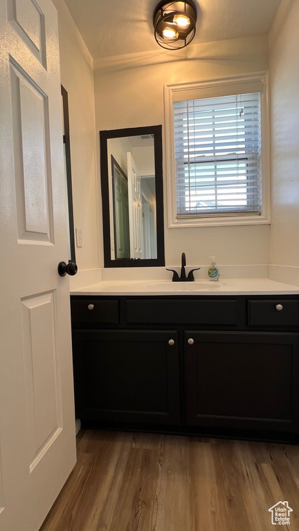Bathroom with vanity and wood finished floors
