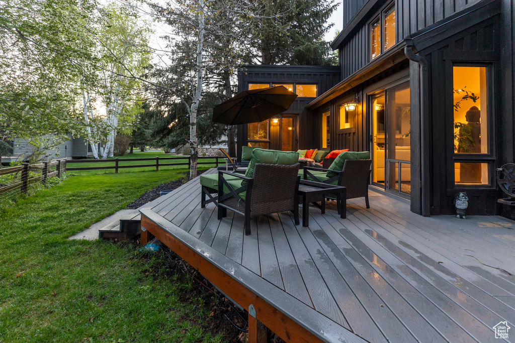 Wooden terrace with outdoor dining area