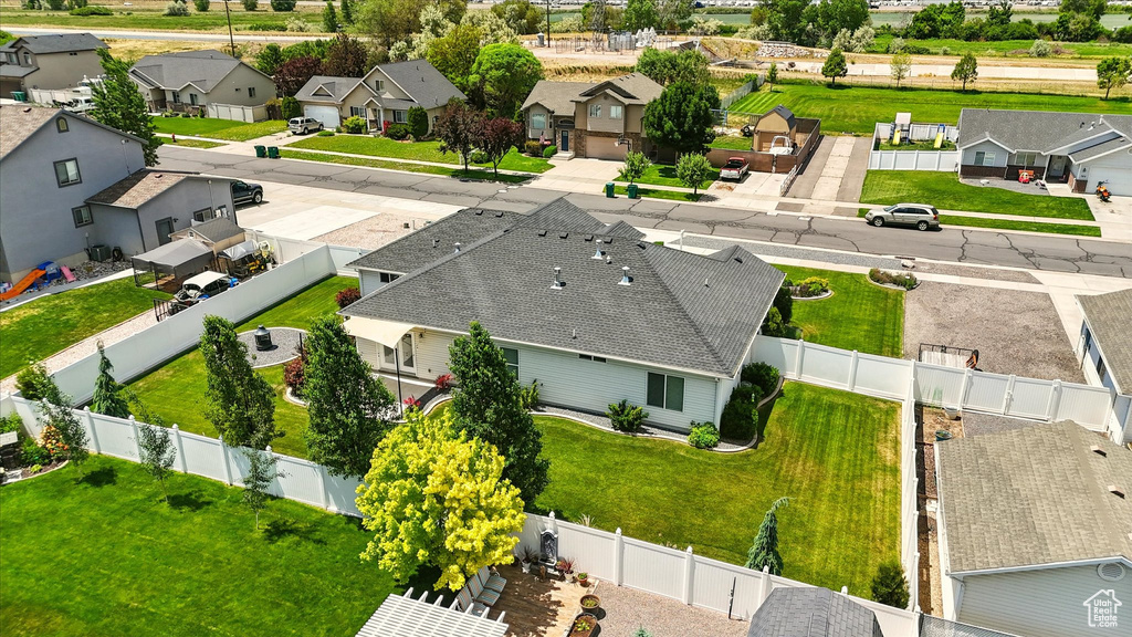 Aerial perspective of suburban area