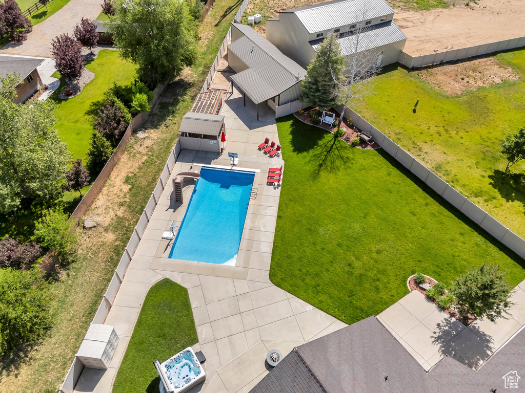 Aerial view of a pool