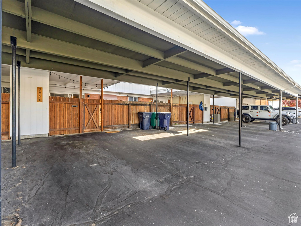 View of covered parking lot