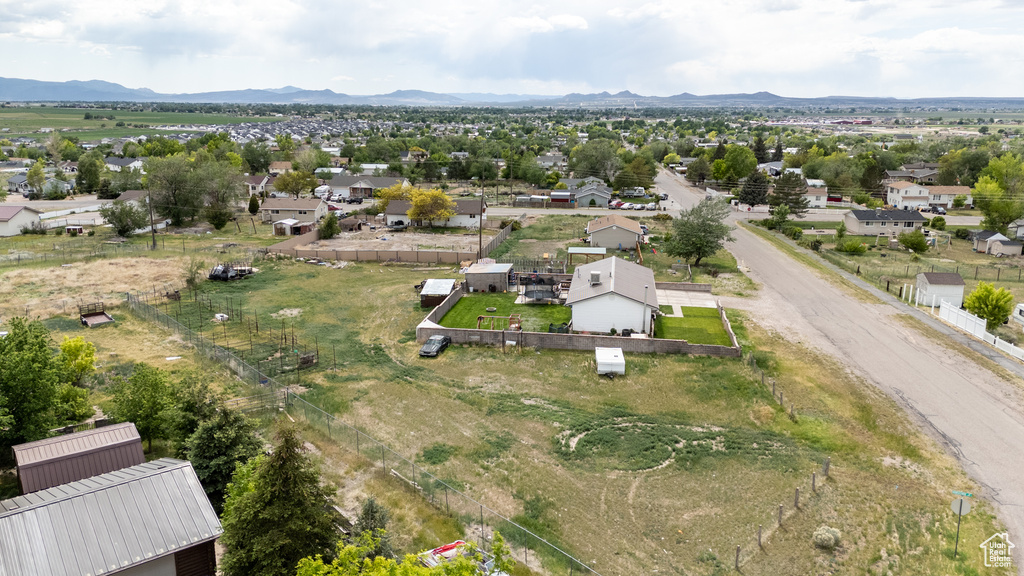 Aerial view of a mountain backdrop