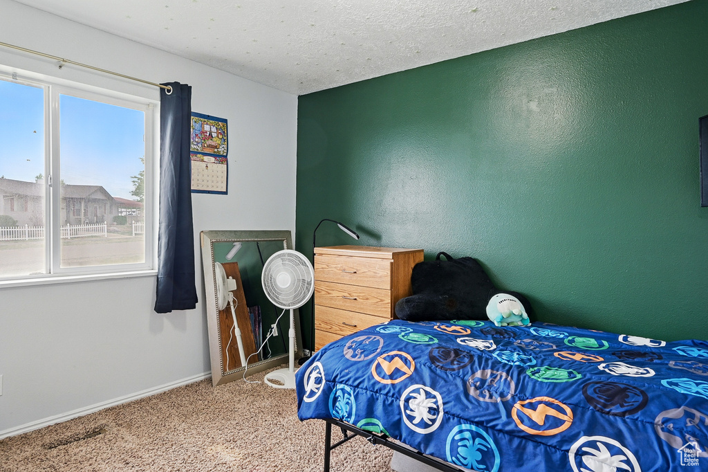 Bedroom with multiple windows, carpet flooring, and baseboards