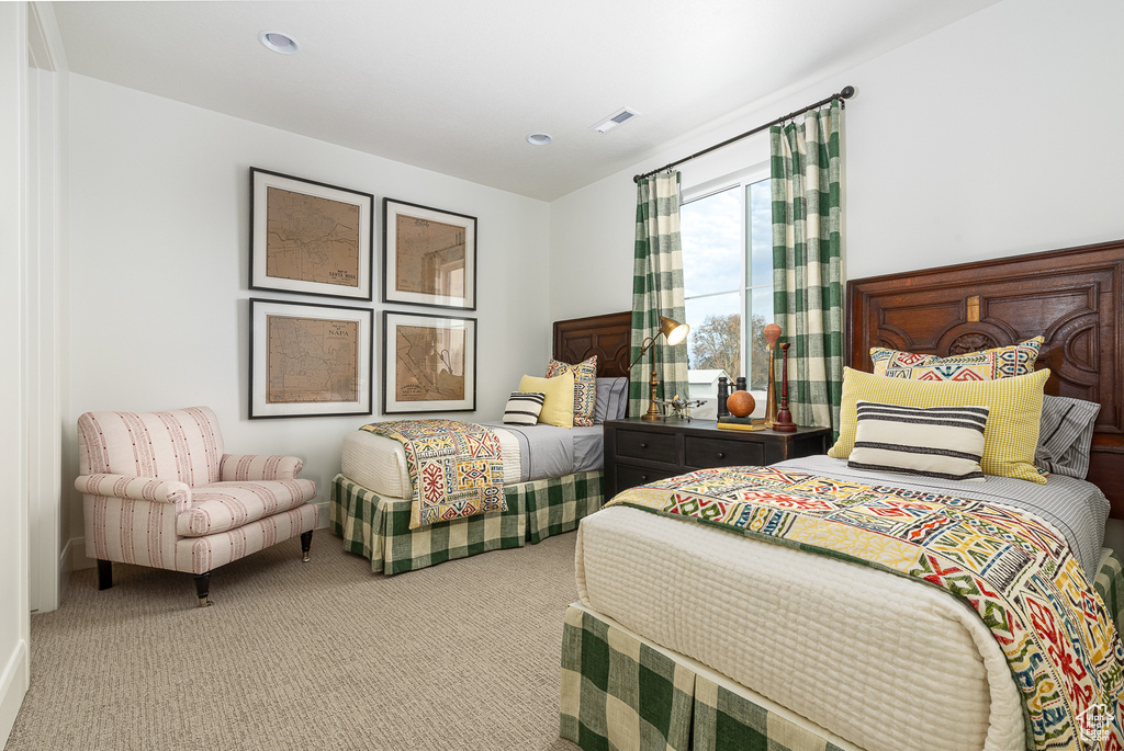 Bedroom with carpet flooring and recessed lighting