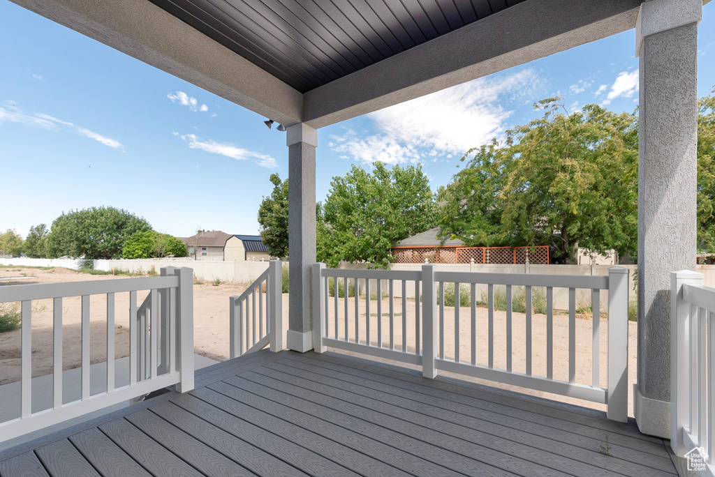 Wooden terrace featuring a fenced backyard