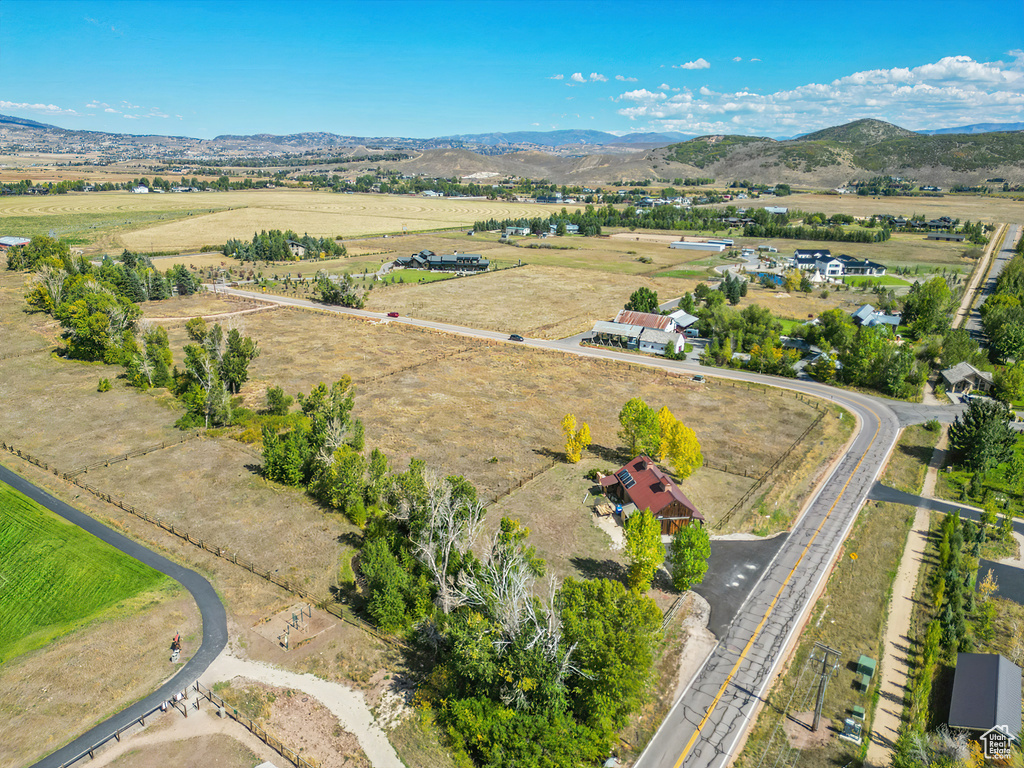Overview of rural landscape with mountains
