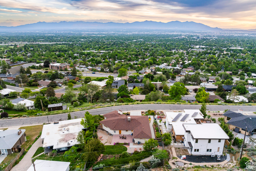 Aerial view at dusk of a mountain view