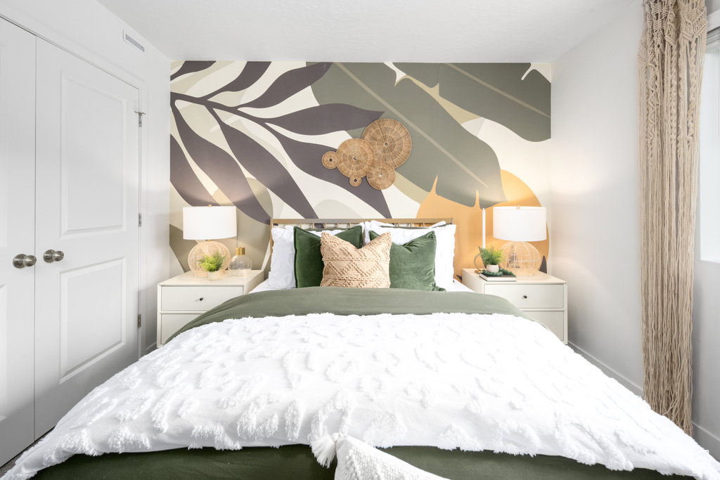 Bedroom with vaulted ceiling