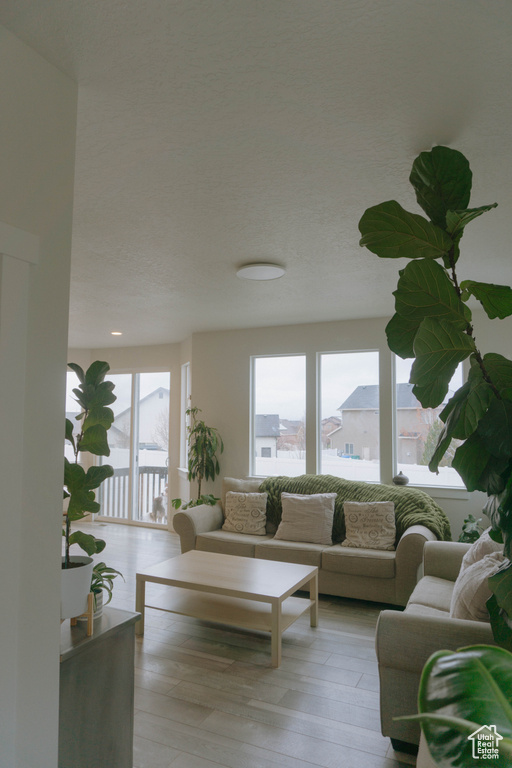Living area featuring light wood-type flooring