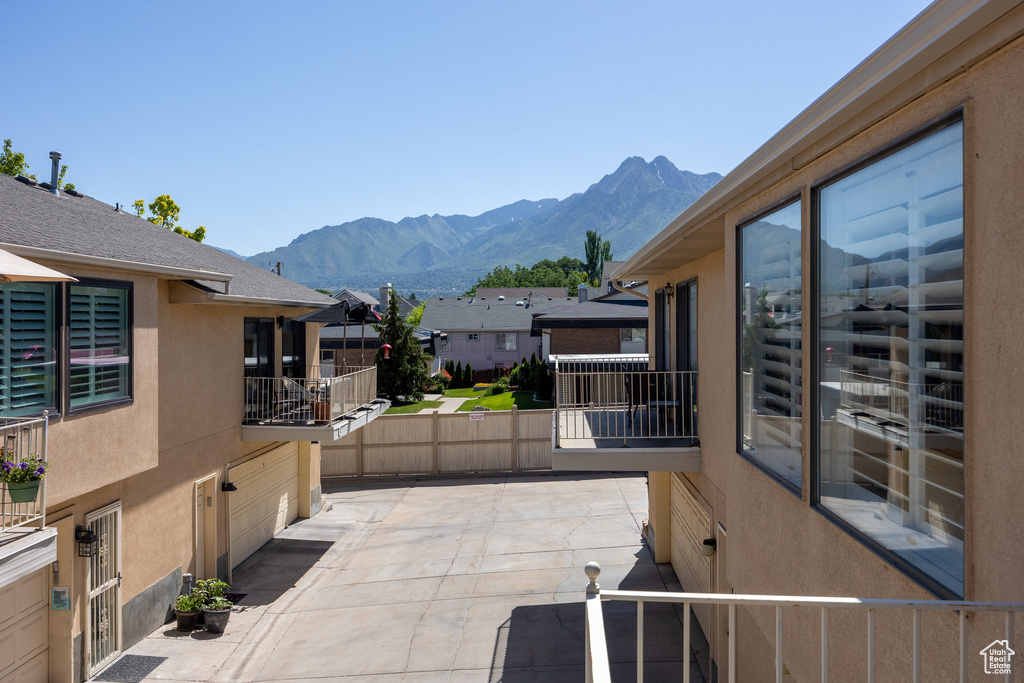 View of patio featuring a mountain view