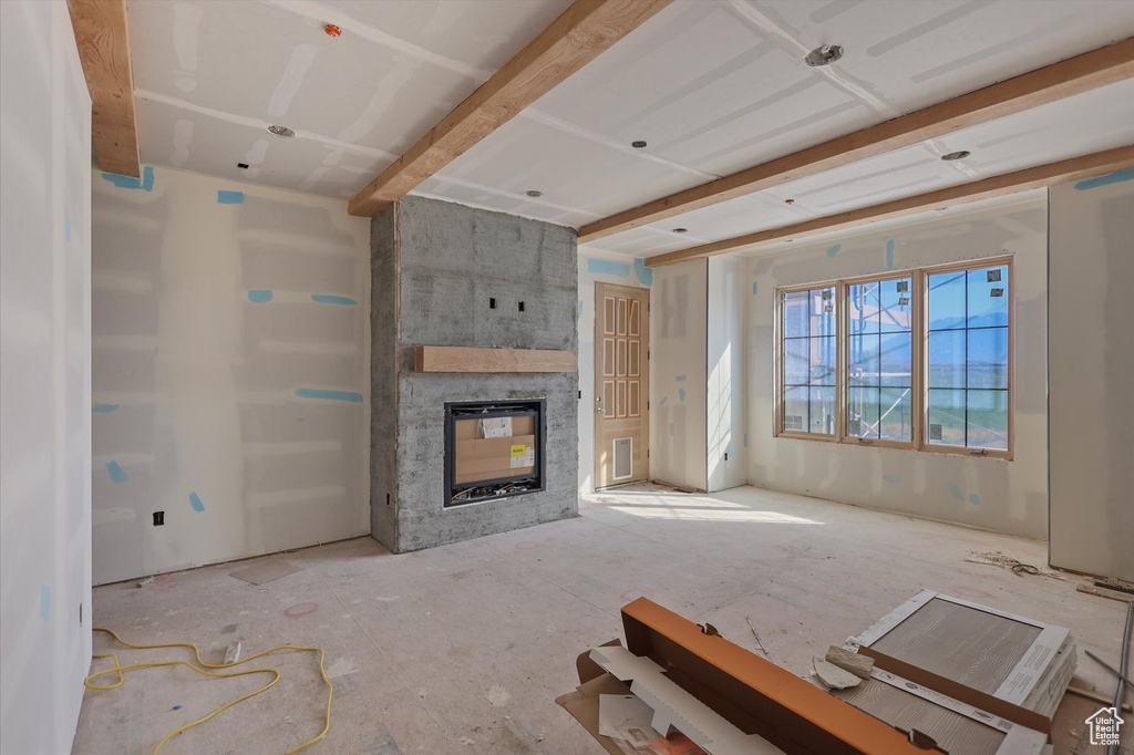 Living room with a multi sided fireplace