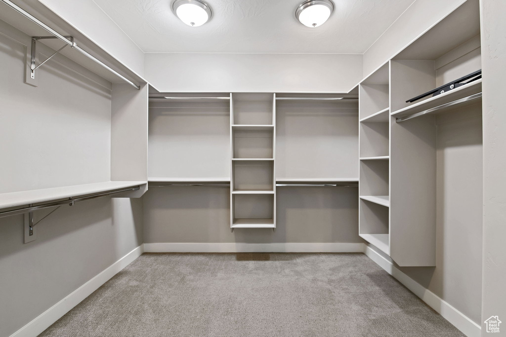 Walk in closet with carpet floors