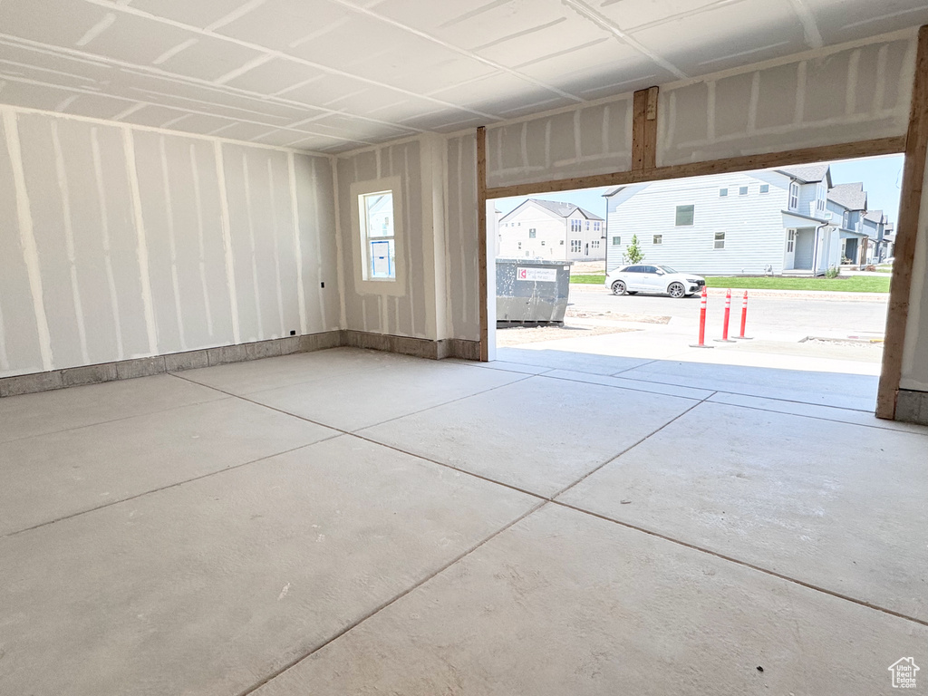 Garage with a residential view