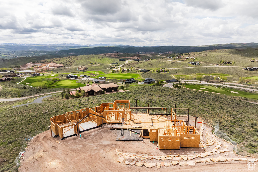 Drone / aerial view of a mountainous background