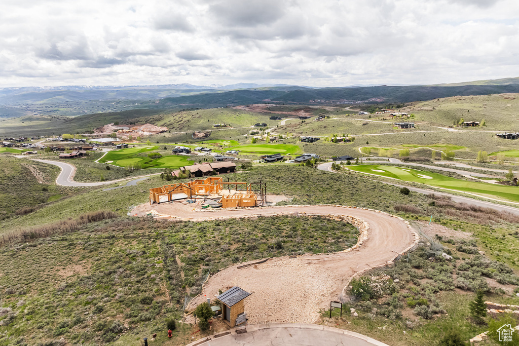 Drone / aerial view of a mountainous background