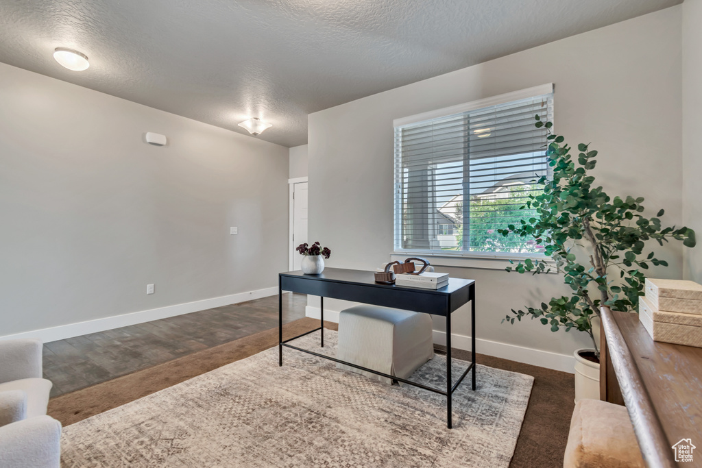 Home office featuring baseboards and a textured ceiling
