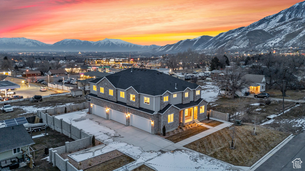 Drone / aerial view of a mountainous background