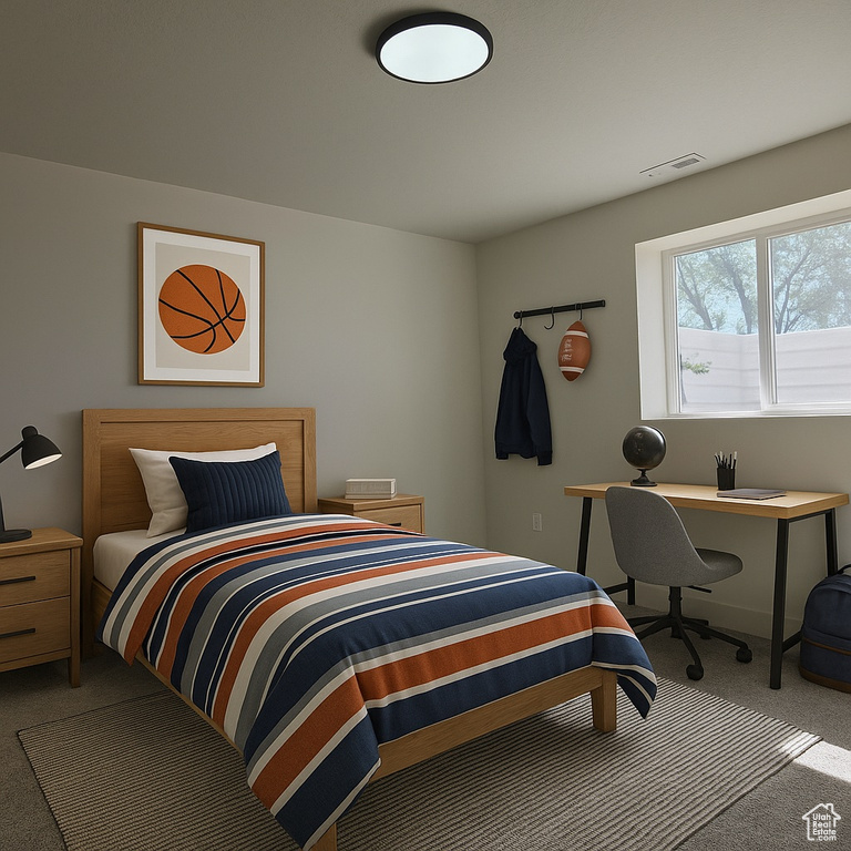 Bedroom with carpet flooring