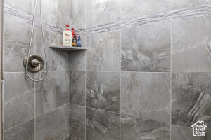 Bathroom view of tiled shower