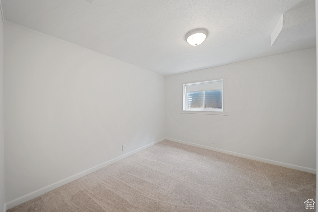 Unfurnished room with light carpet and baseboards