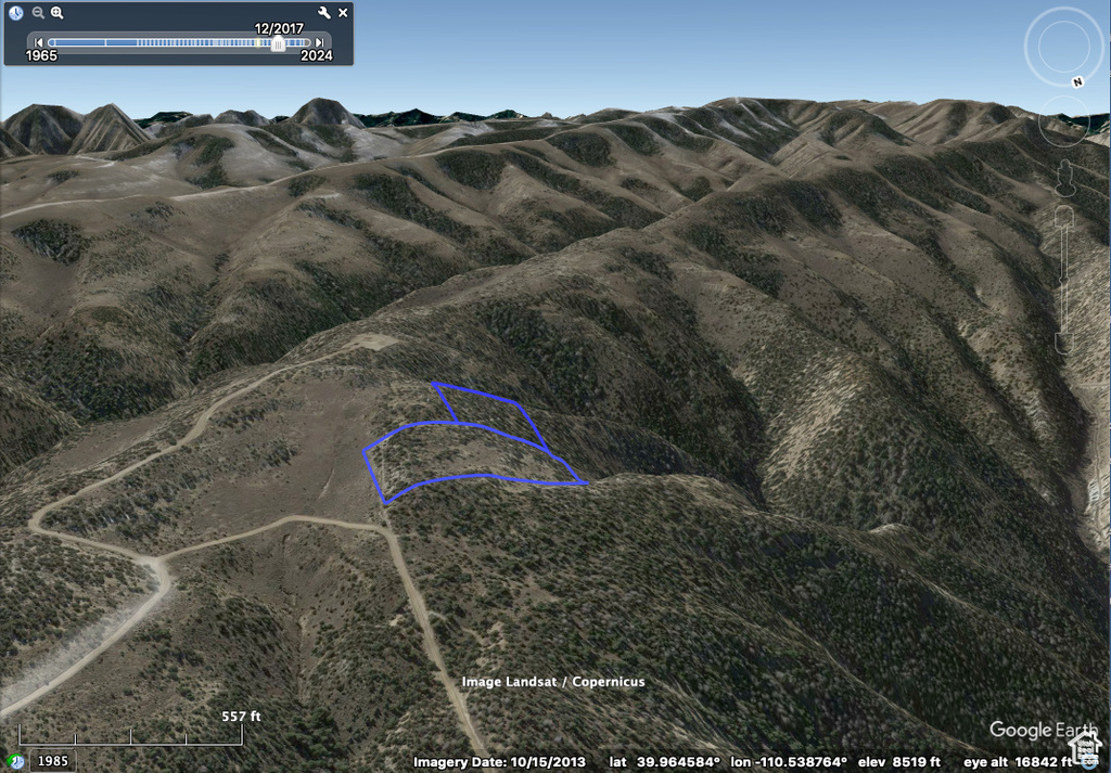 Aerial overview of property's location with property boundaries highlighted
