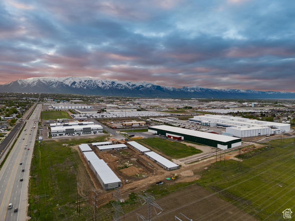 Aerial view at dusk of a mountain view