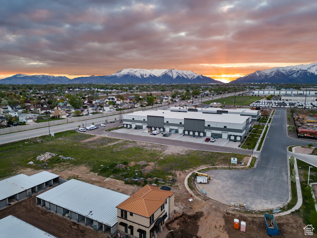 Aerial view at dusk of a mountain view