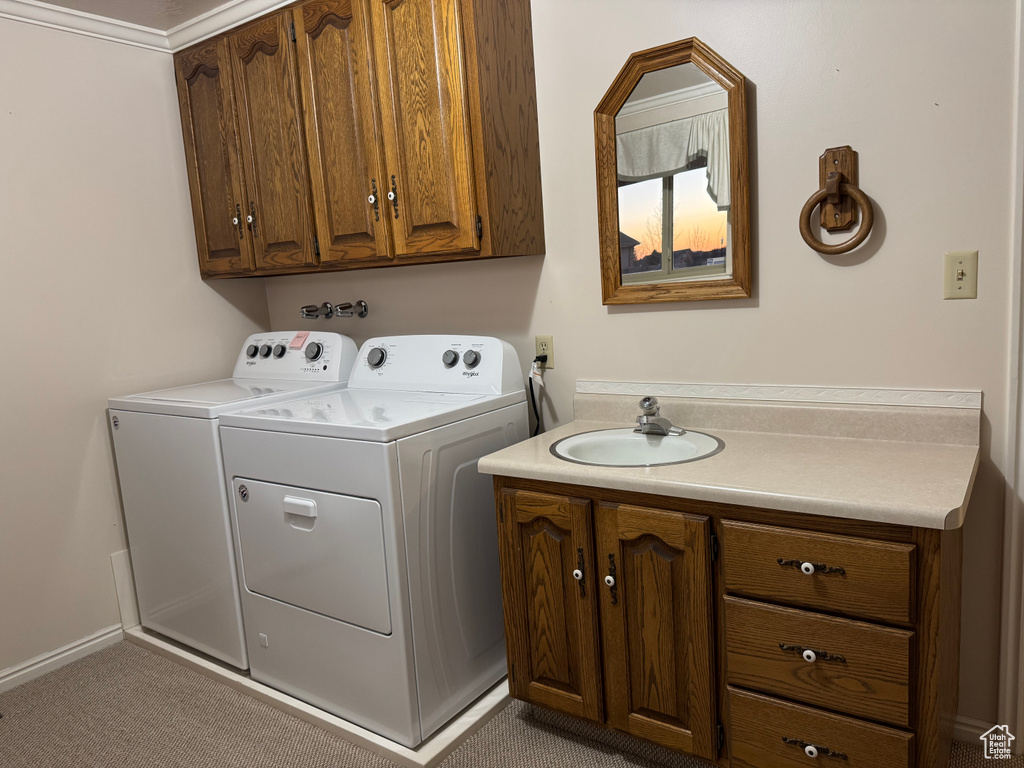 Washroom with washing machine and dryer and cabinet space