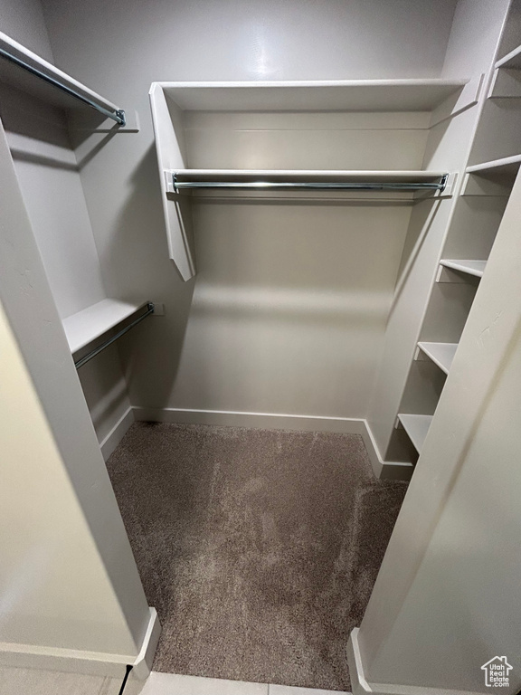 Walk in closet with carpet floors