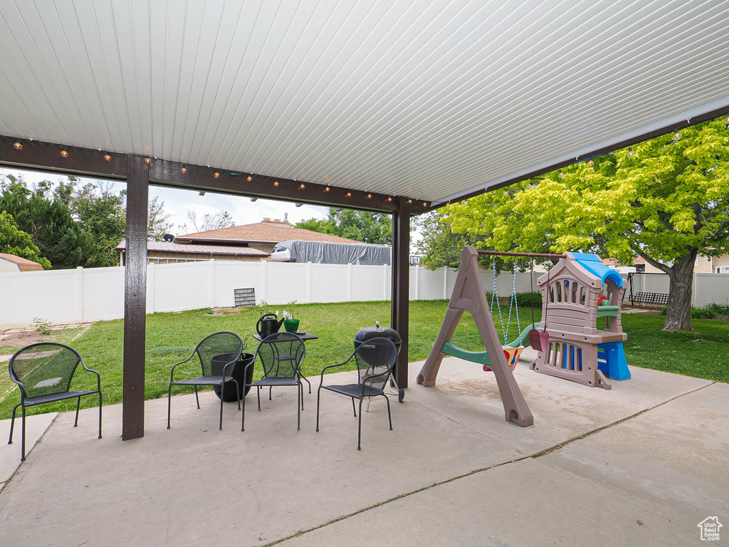 View of patio / terrace featuring a playground