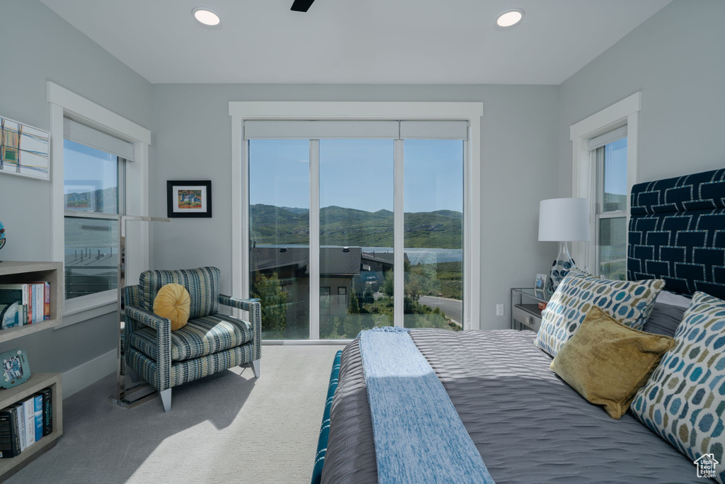 Bedroom featuring carpet, recessed lighting, and baseboards