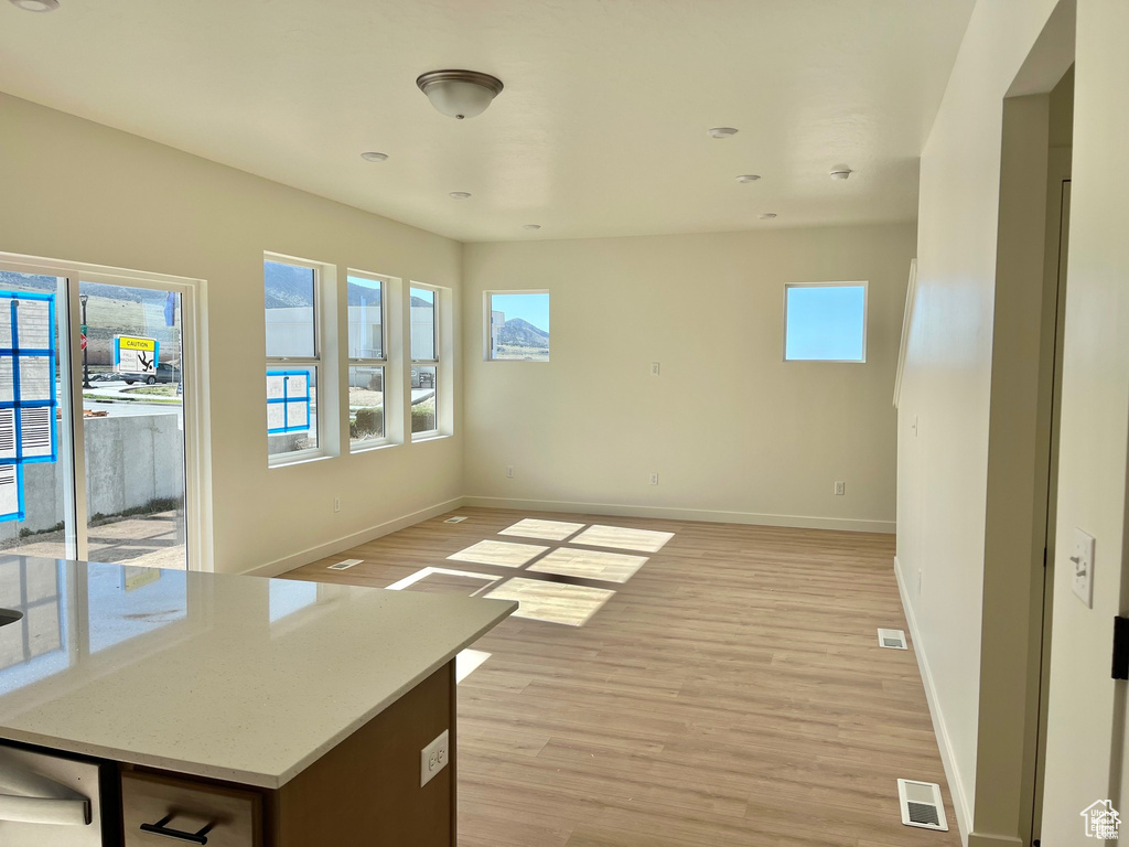 Empty room with light wood-type flooring, plenty of natural light, and baseboards