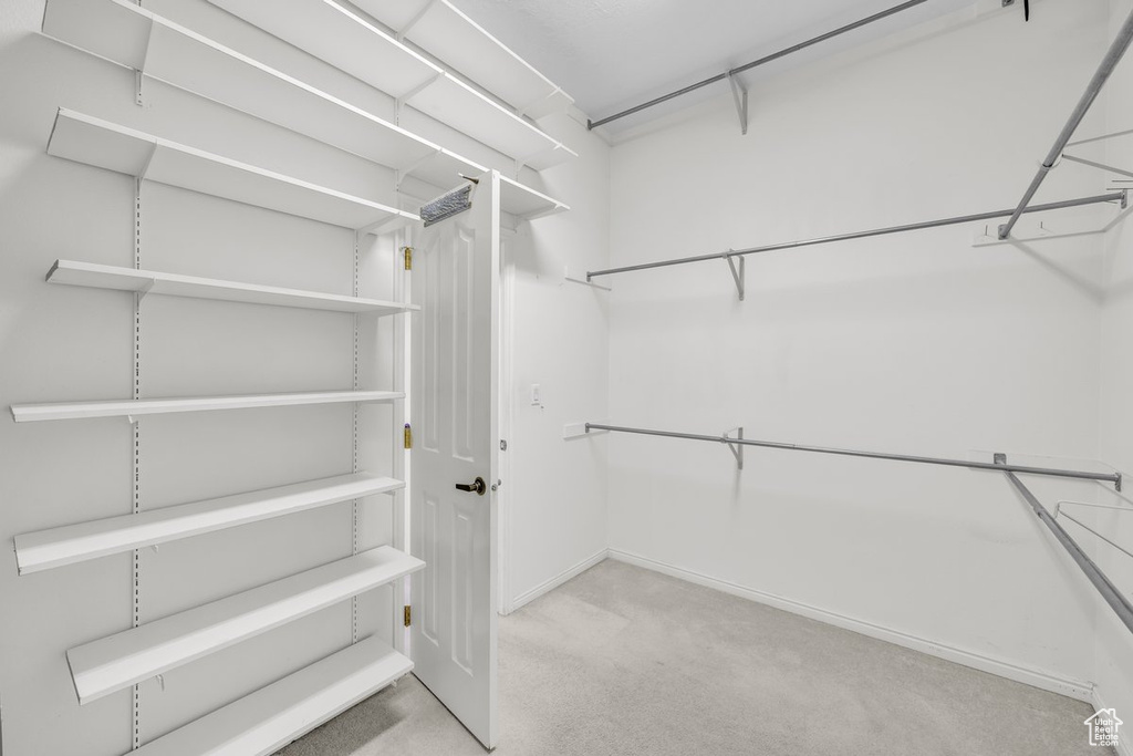Walk in closet with carpet flooring