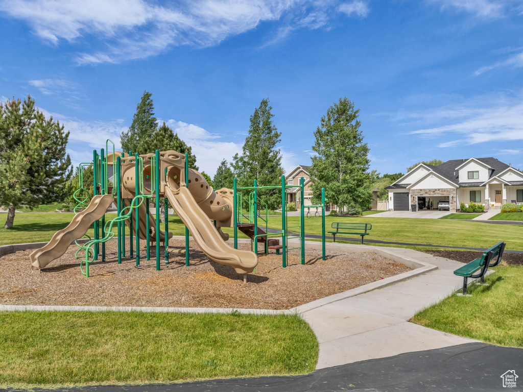 Community play area with a yard