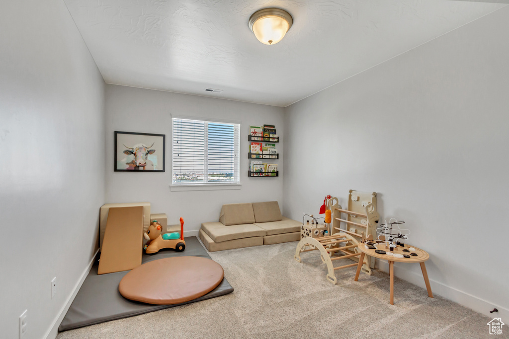 Game room with carpet floors and baseboards