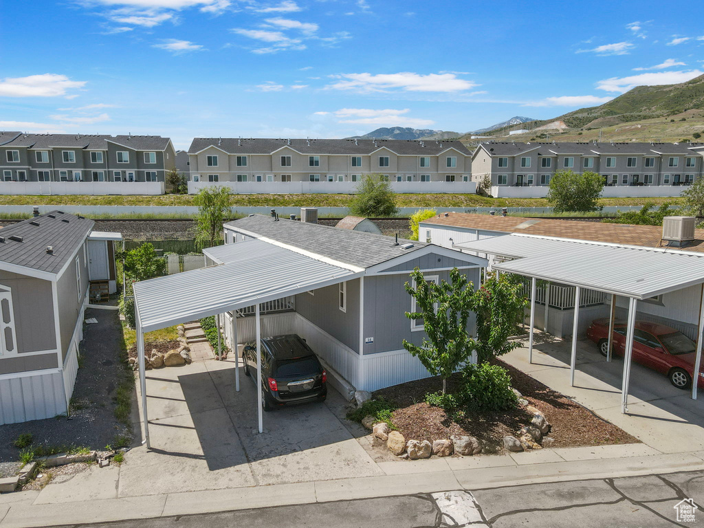 Aerial perspective of suburban area featuring mountains