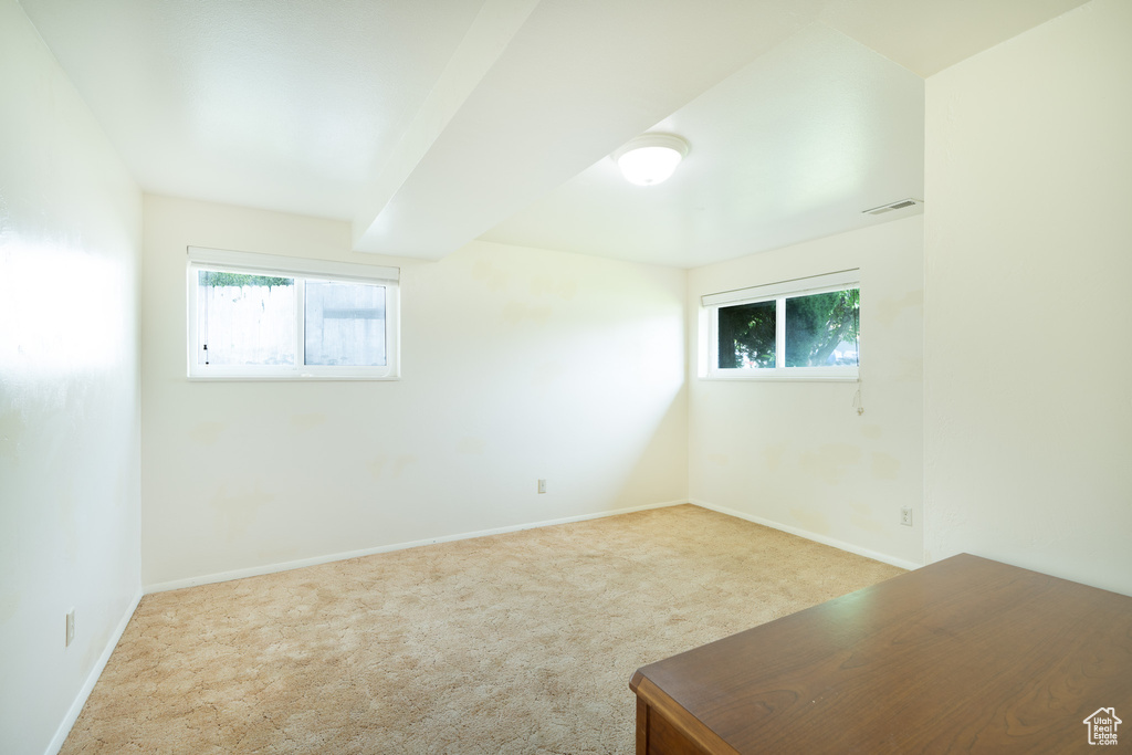 Empty room with plenty of natural light, carpet, and baseboards