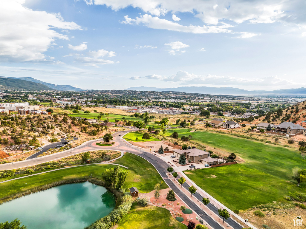 Drone / aerial view of a water and mountain view