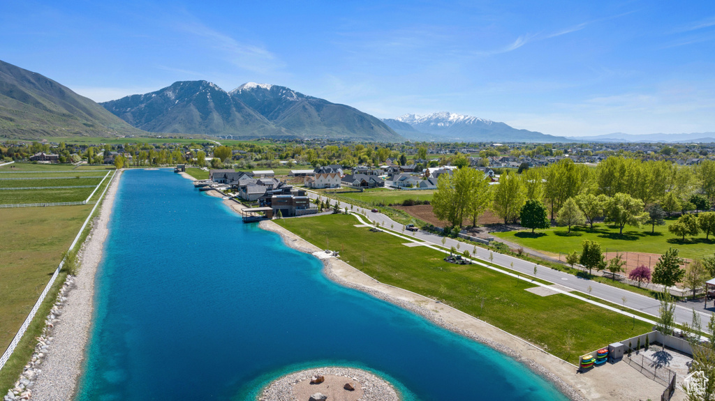 Drone / aerial view of a water and mountain view