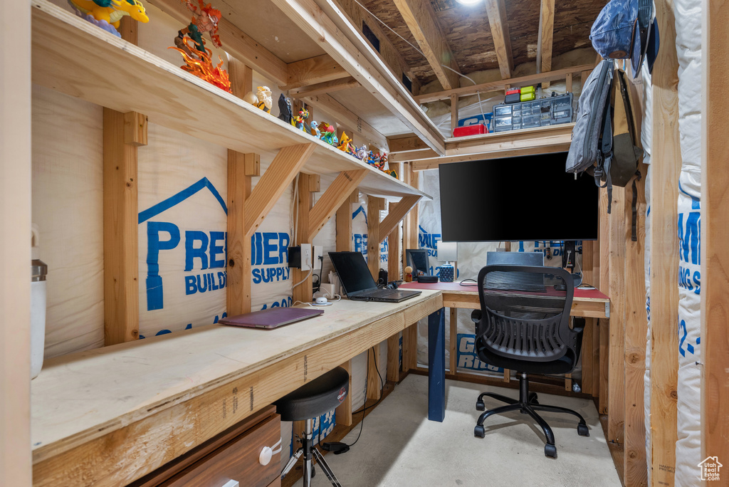 Home office with concrete floors