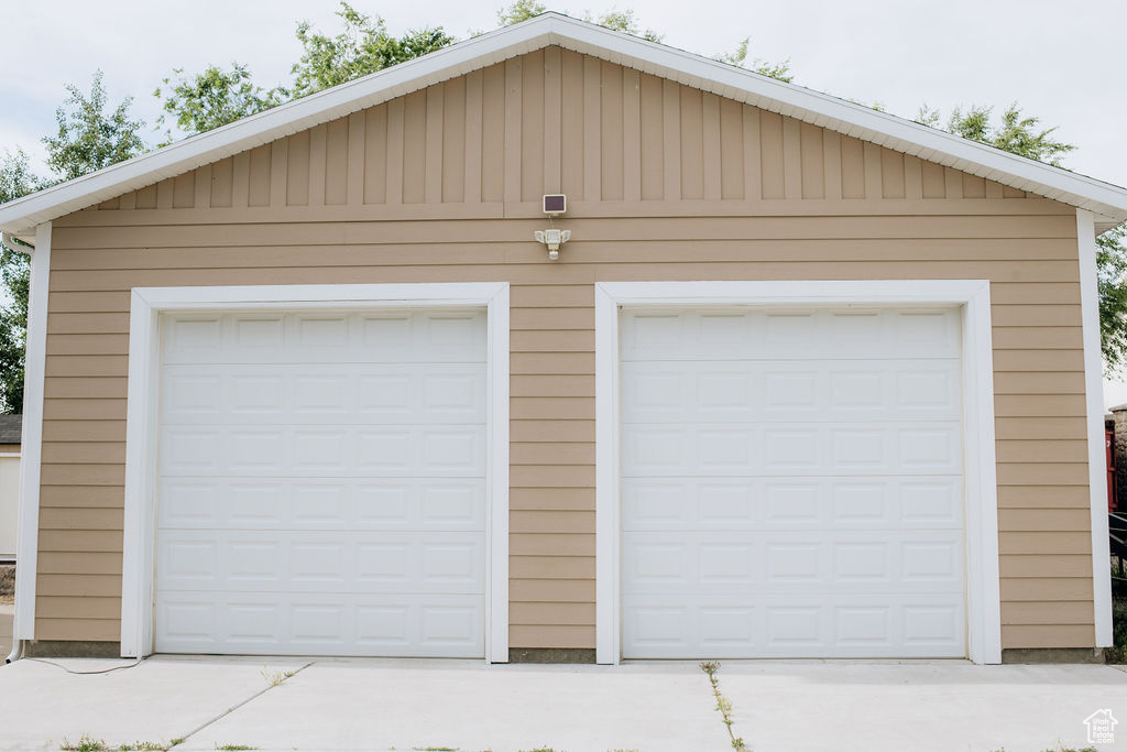 View of detached garage
